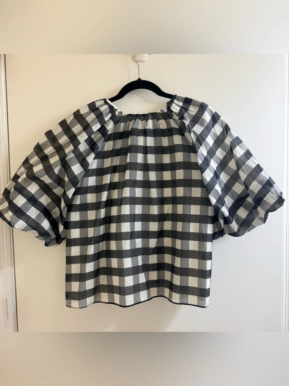 NWT Madewell Cotton-Silk Gingham Bubble-Sleeve Top – Size 8 - Picture 4 of 9